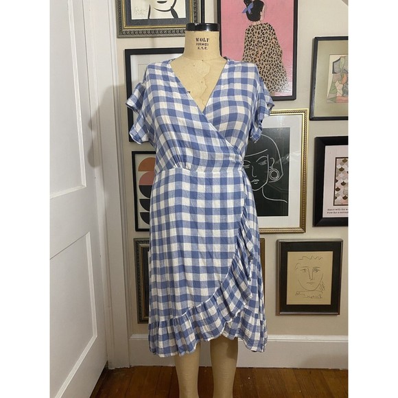 RAILS Brigitte dress periwinkle check blue white gingham wrap dress size large - Picture 3 of 8